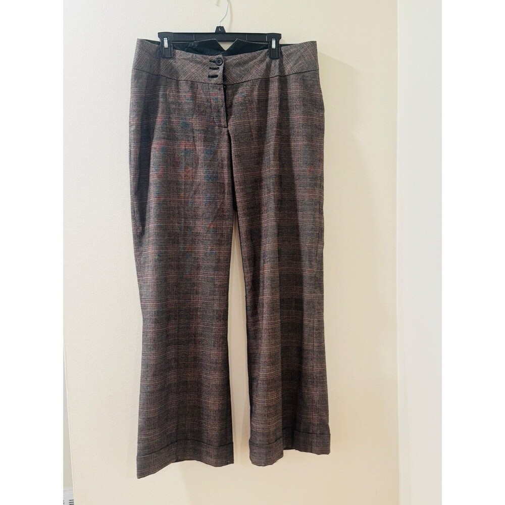 Lane Bryant Brown Plaided Wide Leg Pants High Rise Dress Pants Women's Size 14
